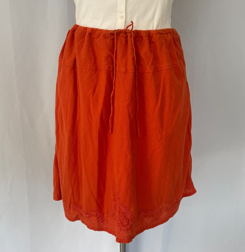 Boho Skirt Plus Size 2X Orange Solid Embroidered Pull On Lagenlook Y2K Fairy